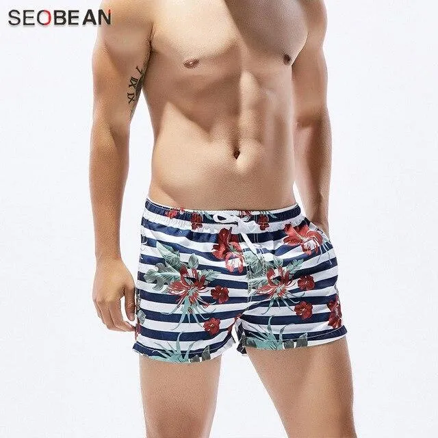 SEOBEAN 6 color Men Swimwear Swimsuits Beach Board Shorts Boxer Trunks Leisure Short Bottom Quick Dry Gay Men Brief Short Sunga