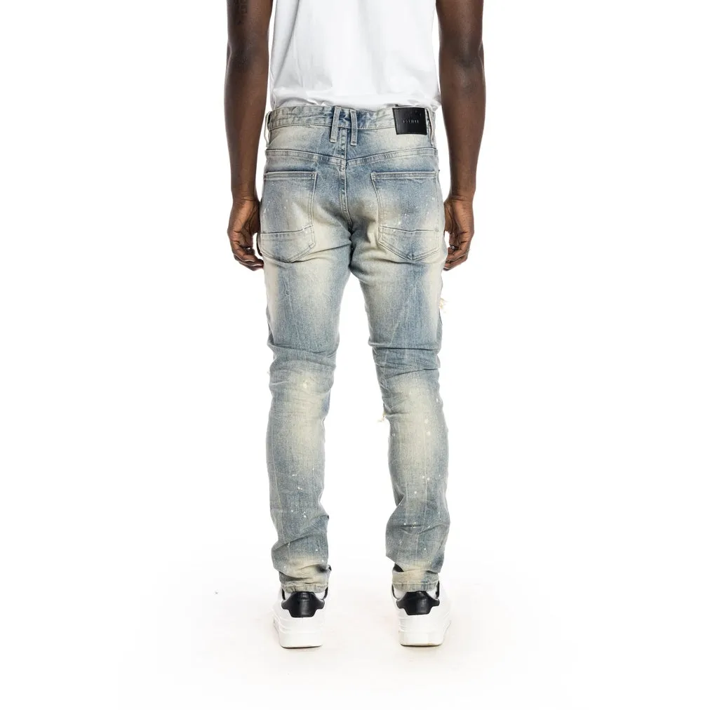 Sim Tapered Heavy Rip And Repaired Jeans - Chester Blue