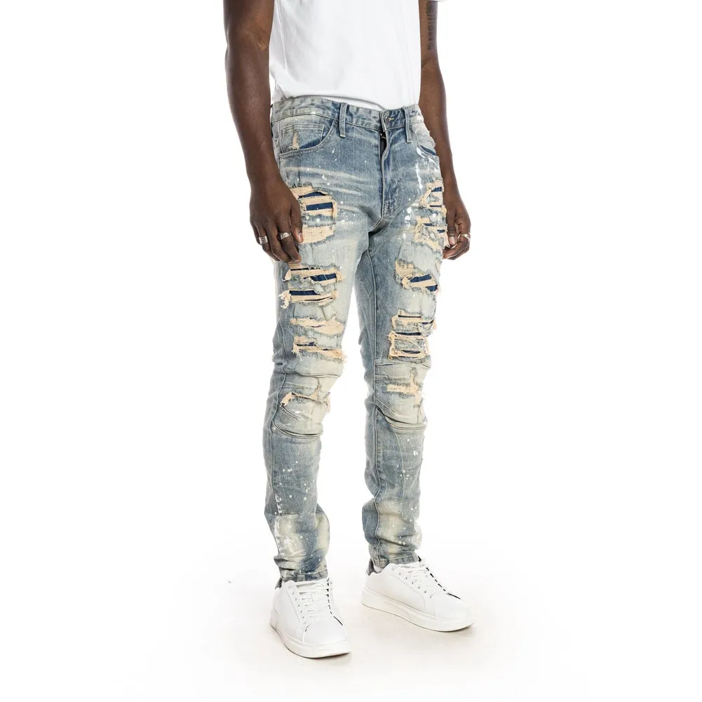 Sim Tapered Heavy Rip And Repaired Jeans - Chester Blue