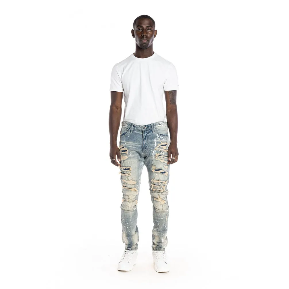 Sim Tapered Heavy Rip And Repaired Jeans - Chester Blue