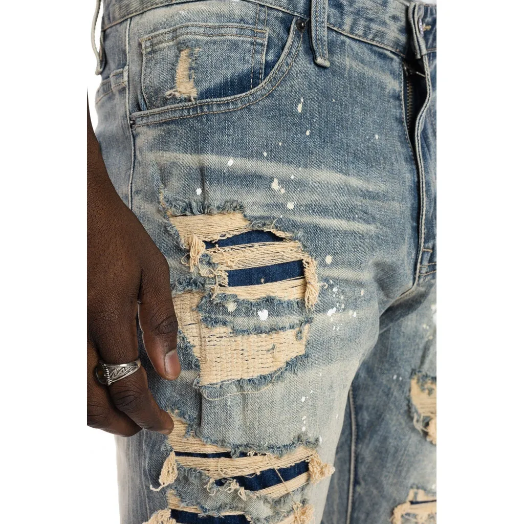Sim Tapered Heavy Rip And Repaired Jeans - Chester Blue