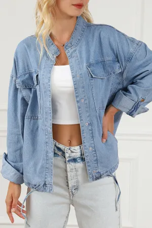 Snap Down Long Sleeve Denim Top Women's Button Down Jean Shirt