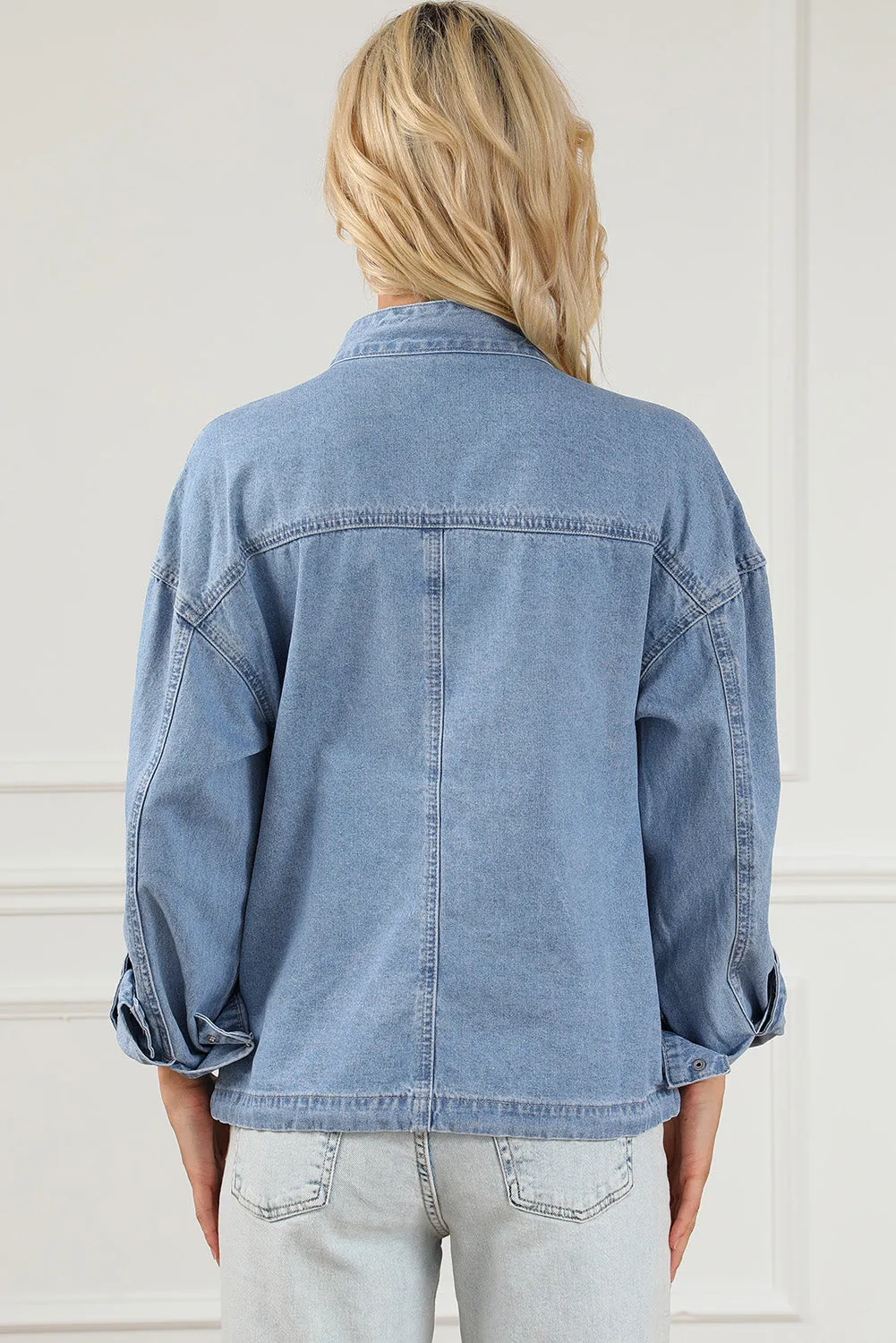 Snap Down Long Sleeve Denim Top Women's Button Down Jean Shirt
