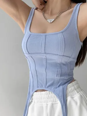Square Neck Sleeveless Short Tops Tee