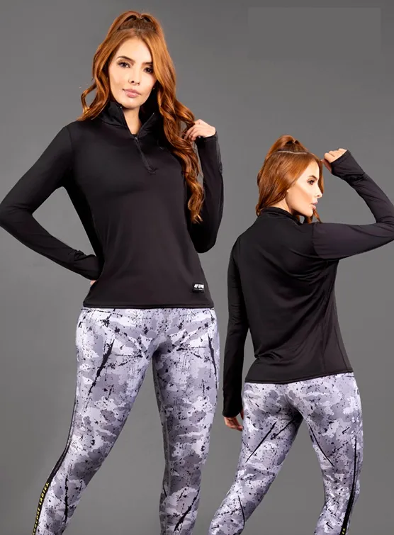 UUY FIT Fitness Long Sleeve Top with front zipper and Phone Pocket (Ref-CB036)